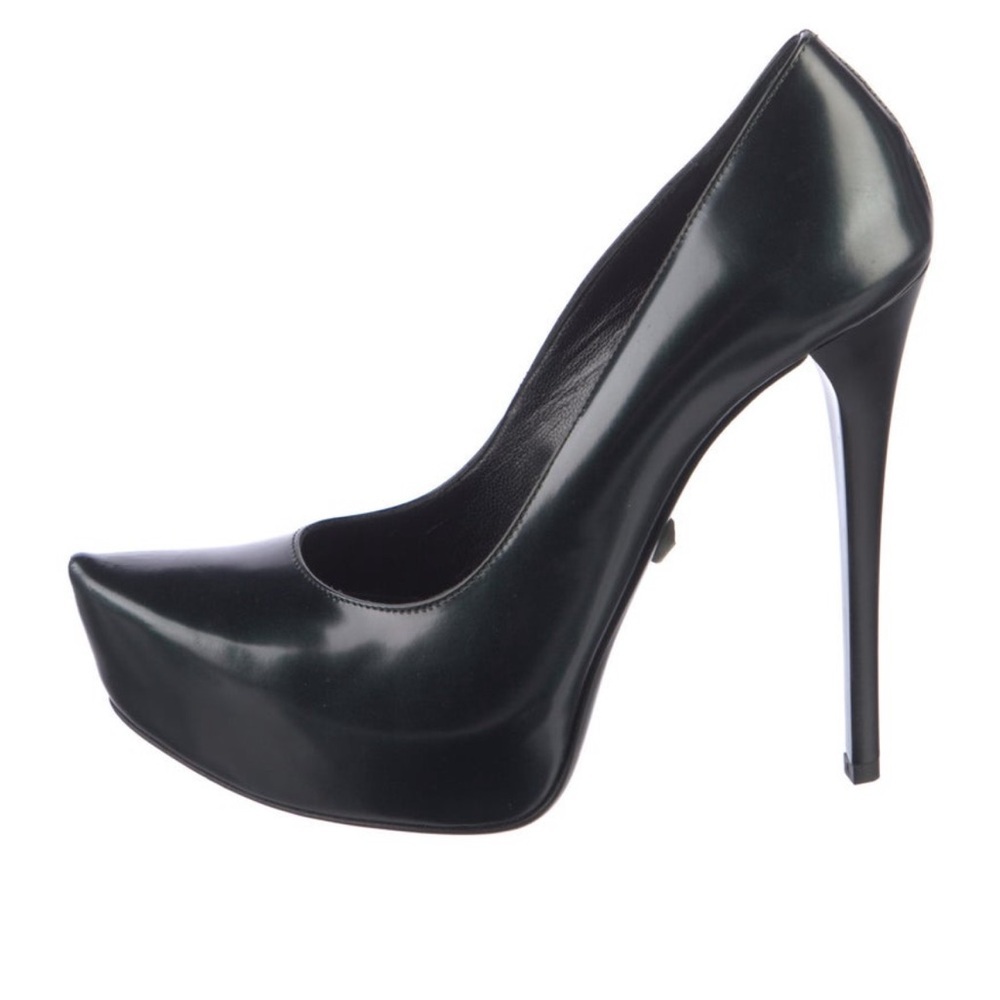 Gianmarco Lorenzi Deep Green Metallic Leather Platform Pumps (Black Label)
